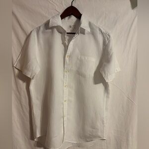 JCrew 100% linen white button shirt with a single chest pocket short sleeve